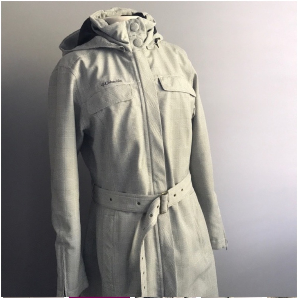 Columbia Plaid Houndstooth Belted Titanium Tech Long Jacket Size M